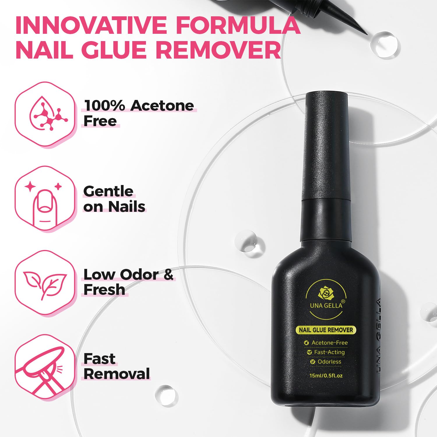 UNA GELLA stick tip detail with silicone cap highlighting anti-leak protection benefit
