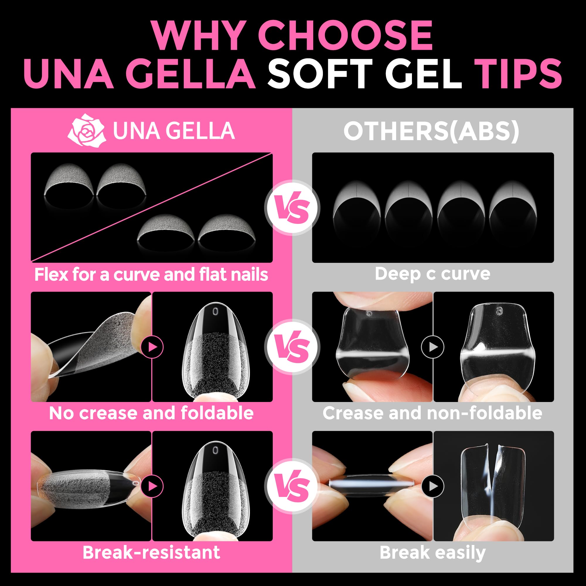 UNA GELLA bent tip showing soft gel flexibility and crease-resistant strength