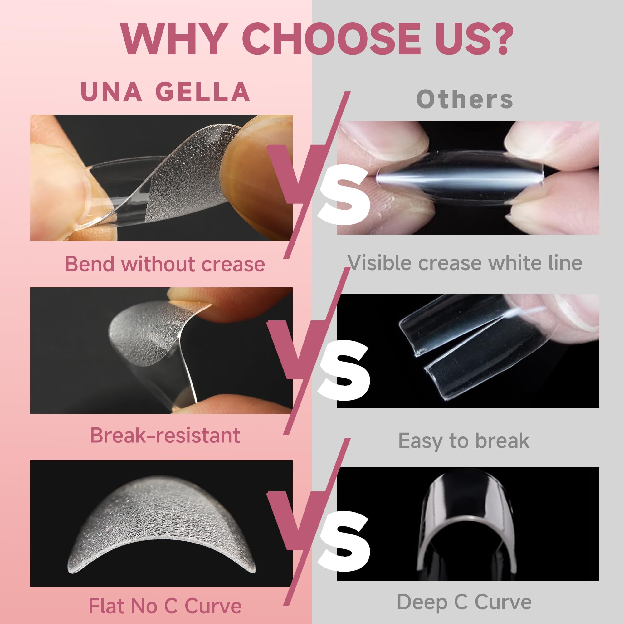 UNA GELLA reinforced front edge and thin back profile for break resistance