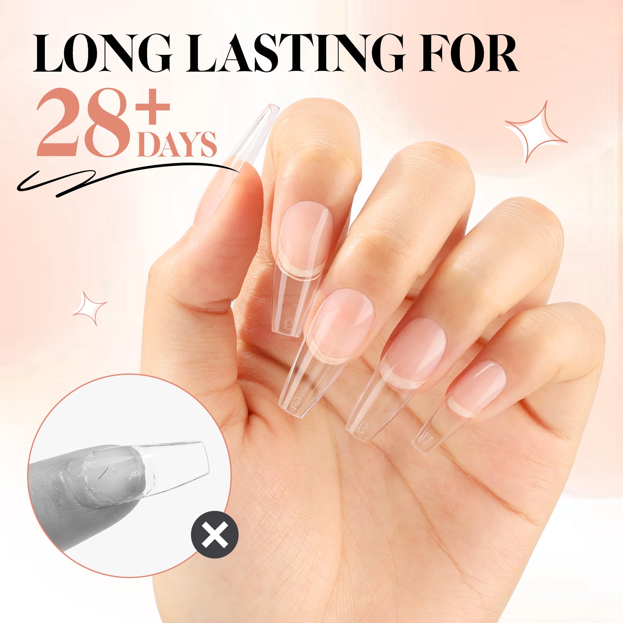 UNA GELLA tip application in hand illustrating secure placement before lamp cure