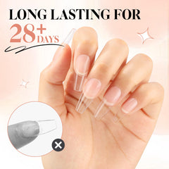UNA GELLA tip application in hand illustrating secure placement before lamp cure