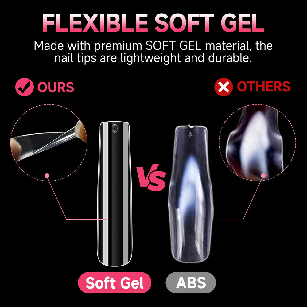 UNA GELLA tip pressed onto natural nail demonstrating seamless fit
