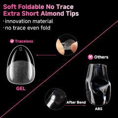 UNA GELLA side profile of short almond tip showing thin back edge for snug fit
