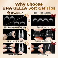 UNA GELLA stacked tips for scale to show quantity and thickness benefits