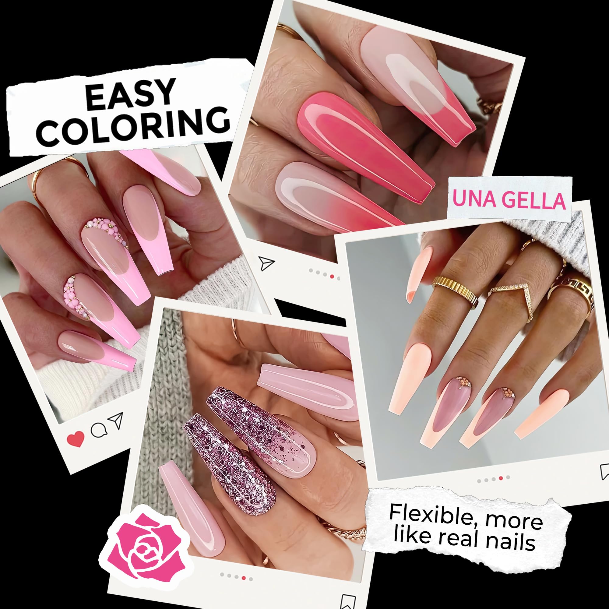 UNA GELLA tips in hand demonstrating length and scale for realistic fit