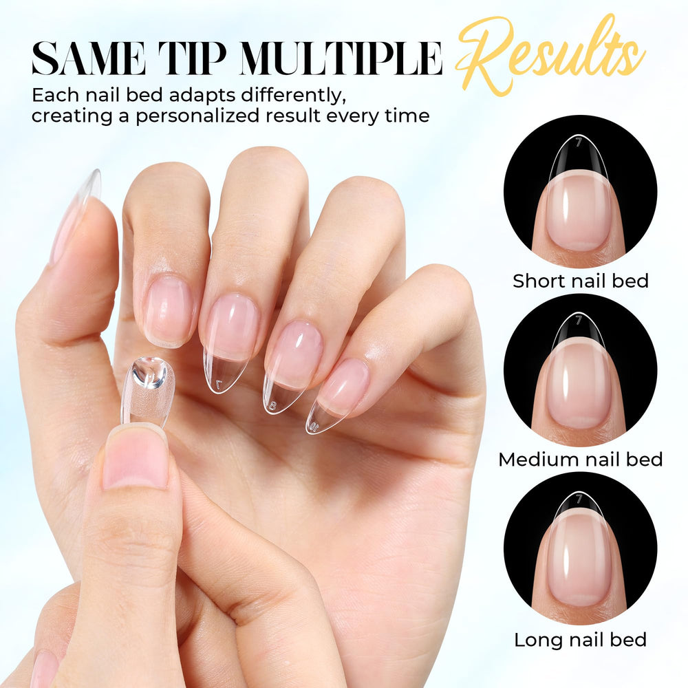UNA GELLA applied tips on natural nails showing realistic look