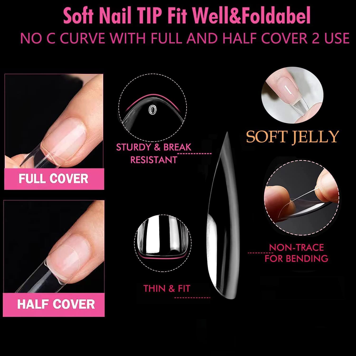 UNA GELLA trimmed and filed tips demonstrating customizable lengths