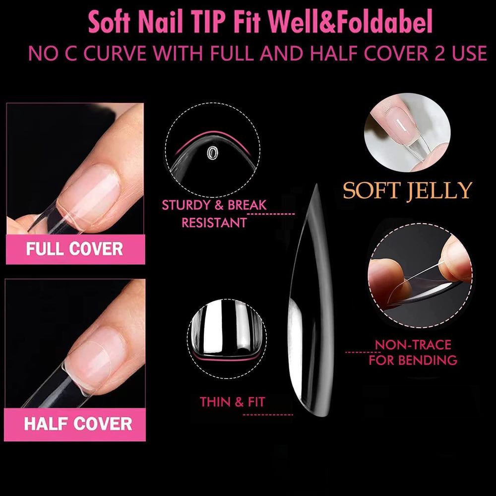 UNA GELLA trimmed and filed tips demonstrating customizable lengths