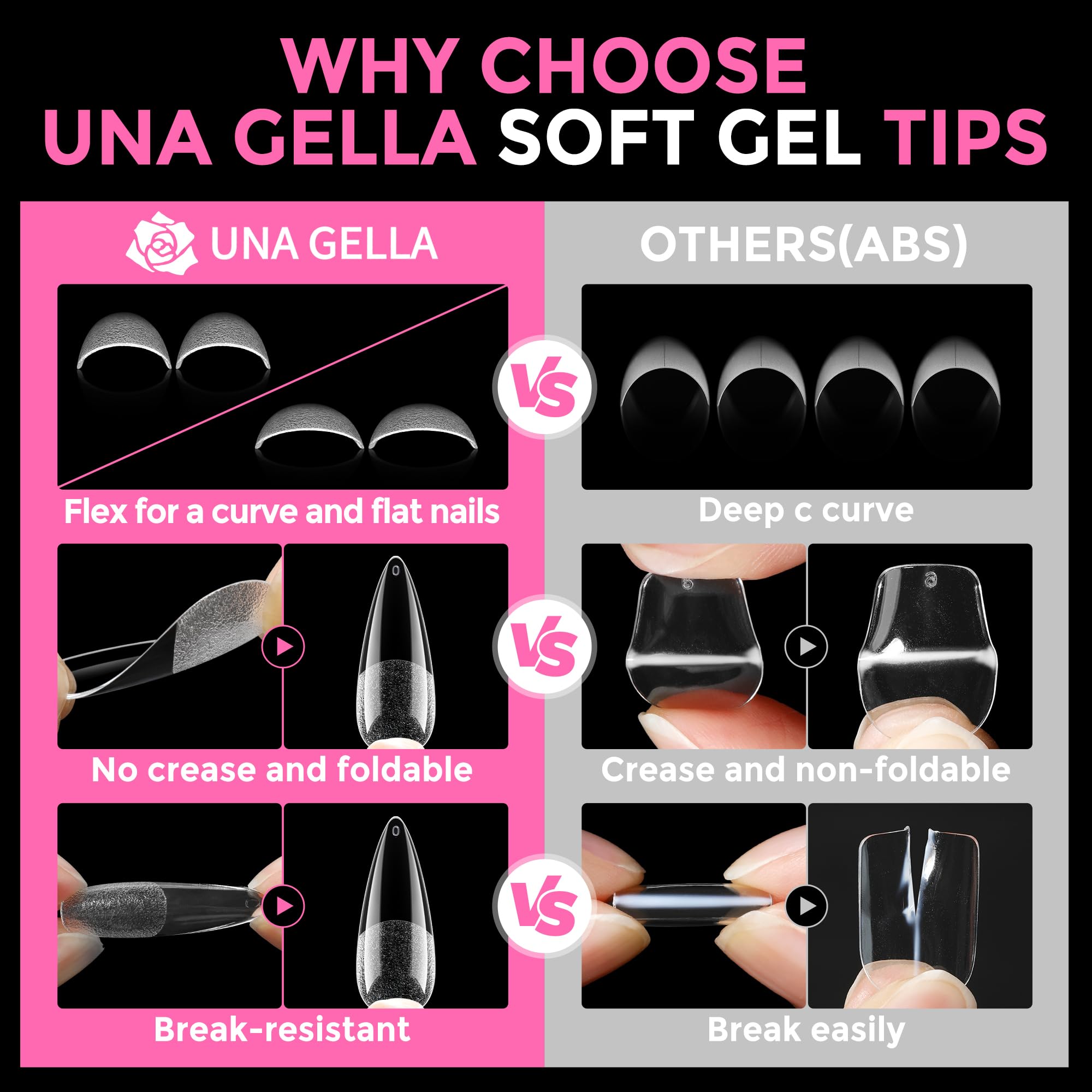 UNA GELLA trimmed stiletto example showing shaping possibilities and polish-ready surface