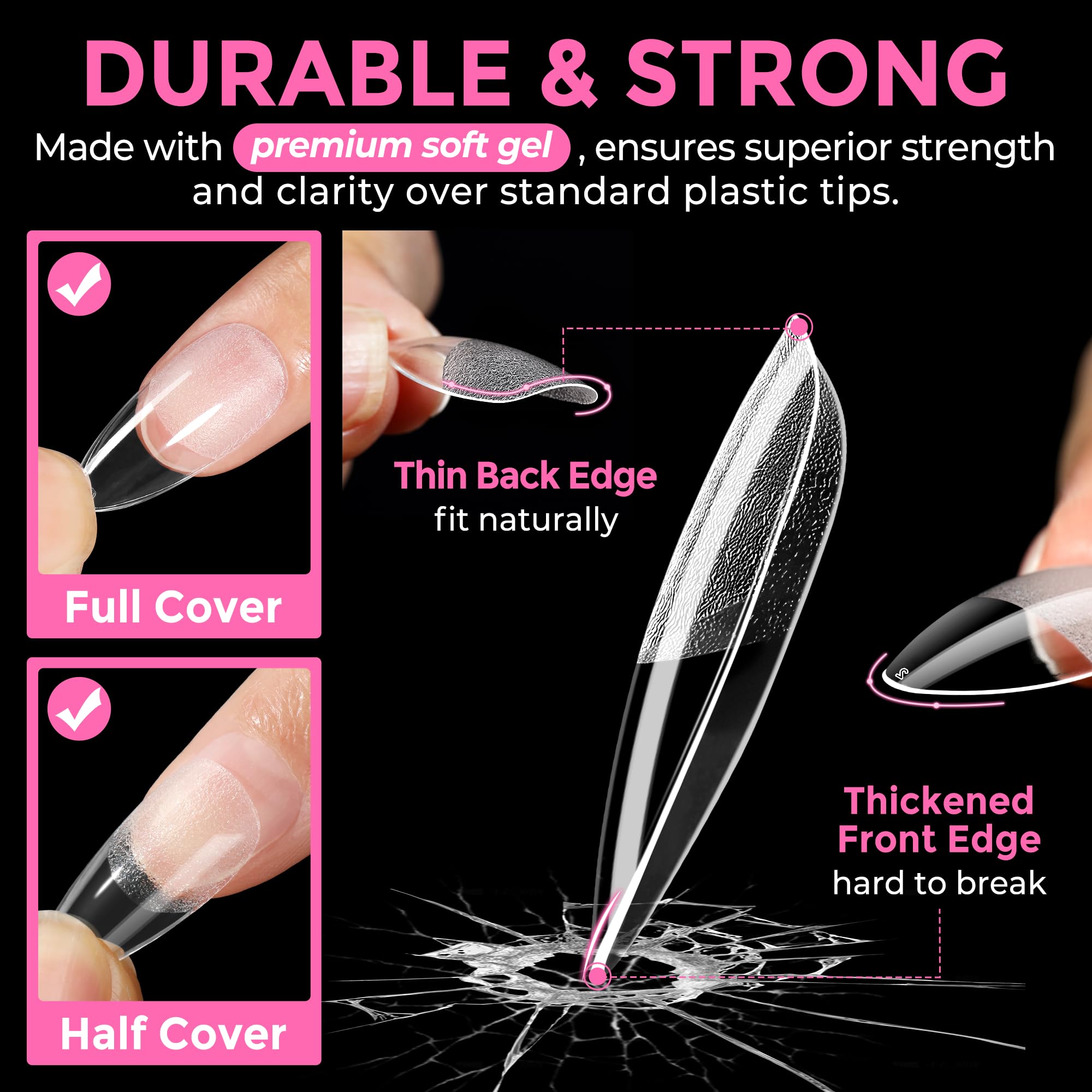 UNA GELLA trimmed and shaped tips demonstrating customization benefit