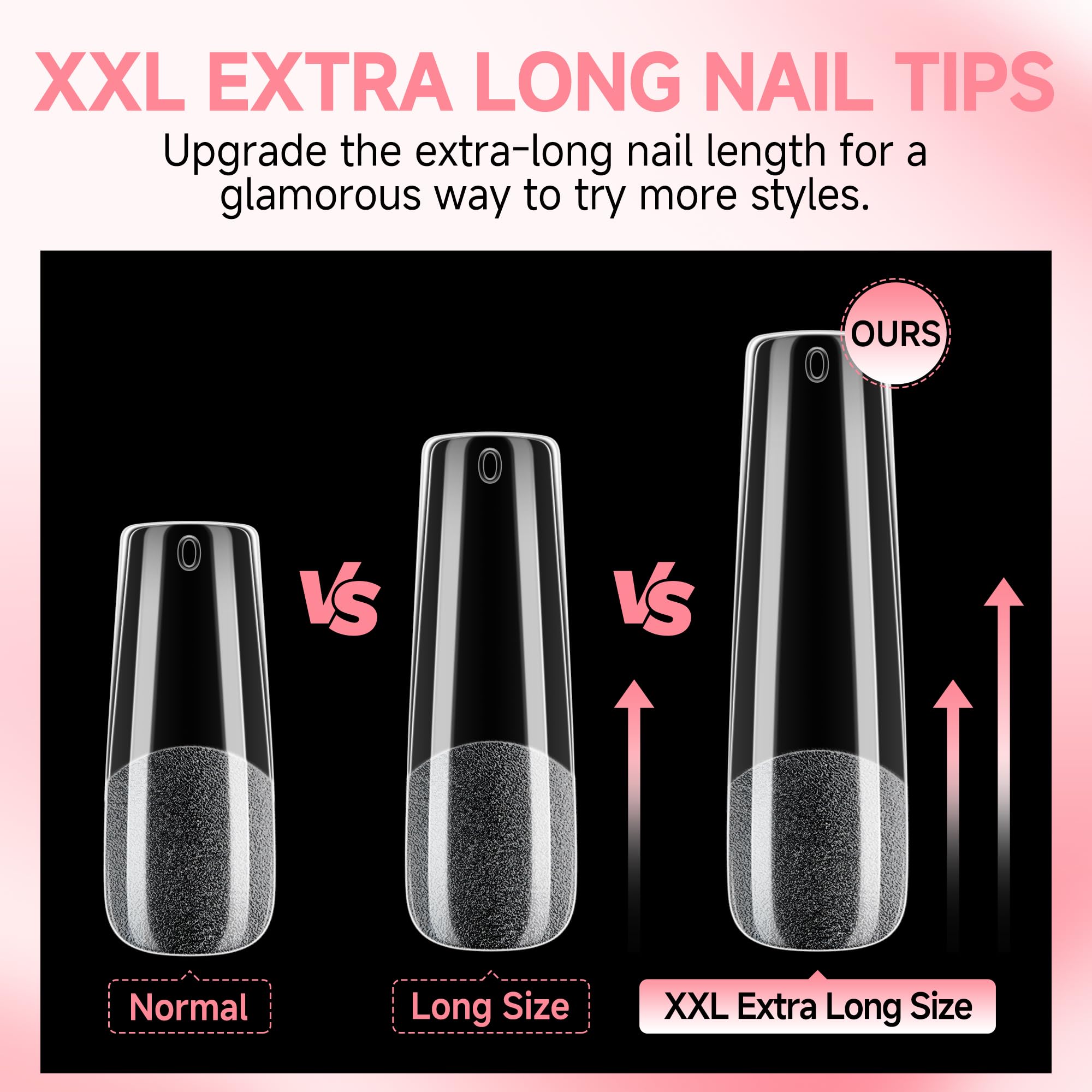 UNA GELLA trimmed XXL tip beside a ruler for length and scale clarity