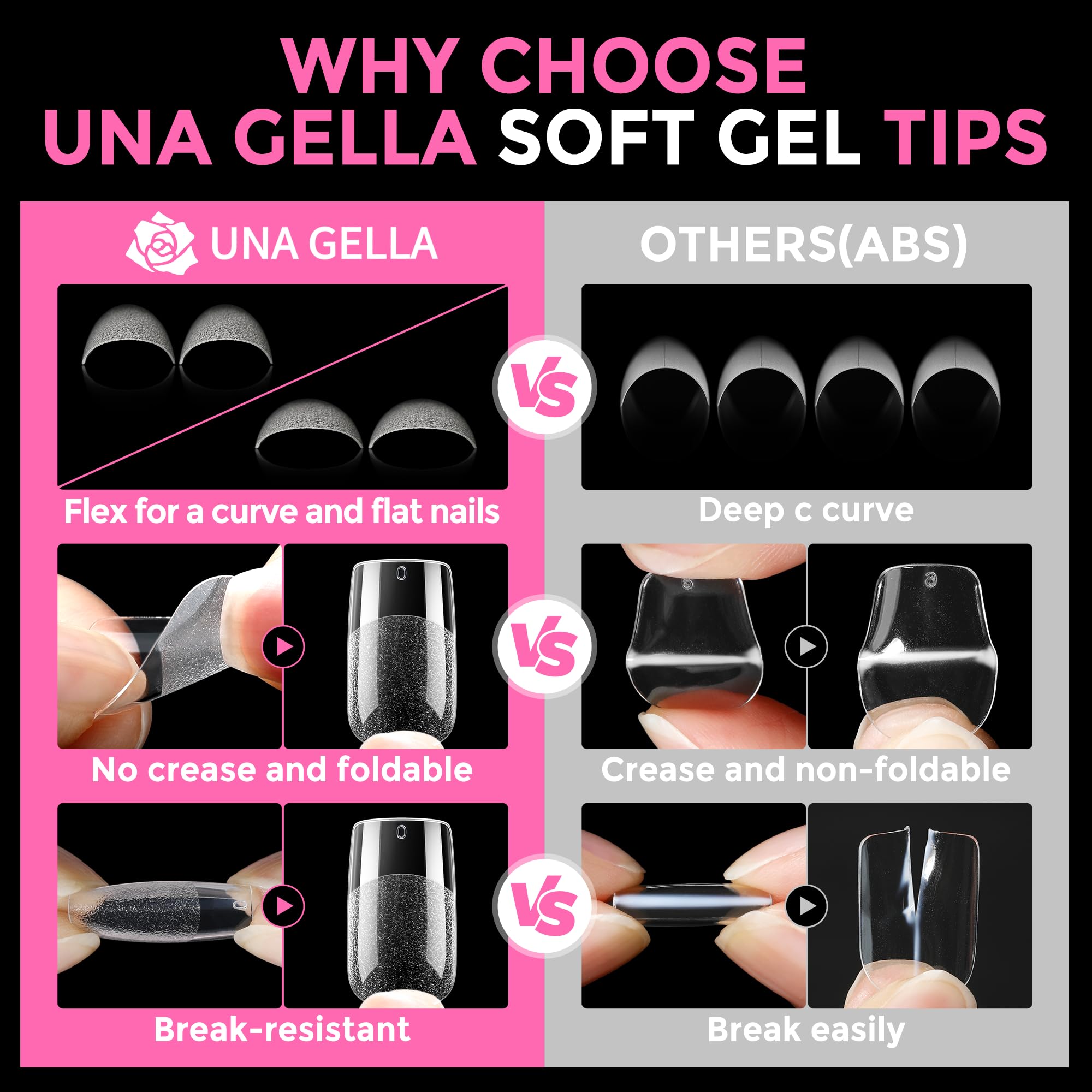 UNA GELLA tip with acrylic overlay showing enhanced strength and shine
