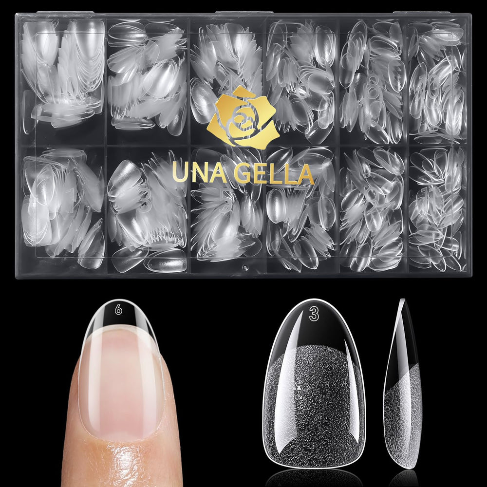 UNA GELLA clear tip polished with nail art to highlight finish