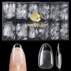 UNA GELLA clear tip polished with nail art to highlight finish
