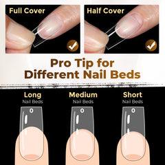 UNA GELLA tip being glued to nail demonstrating fast, secure application benefit