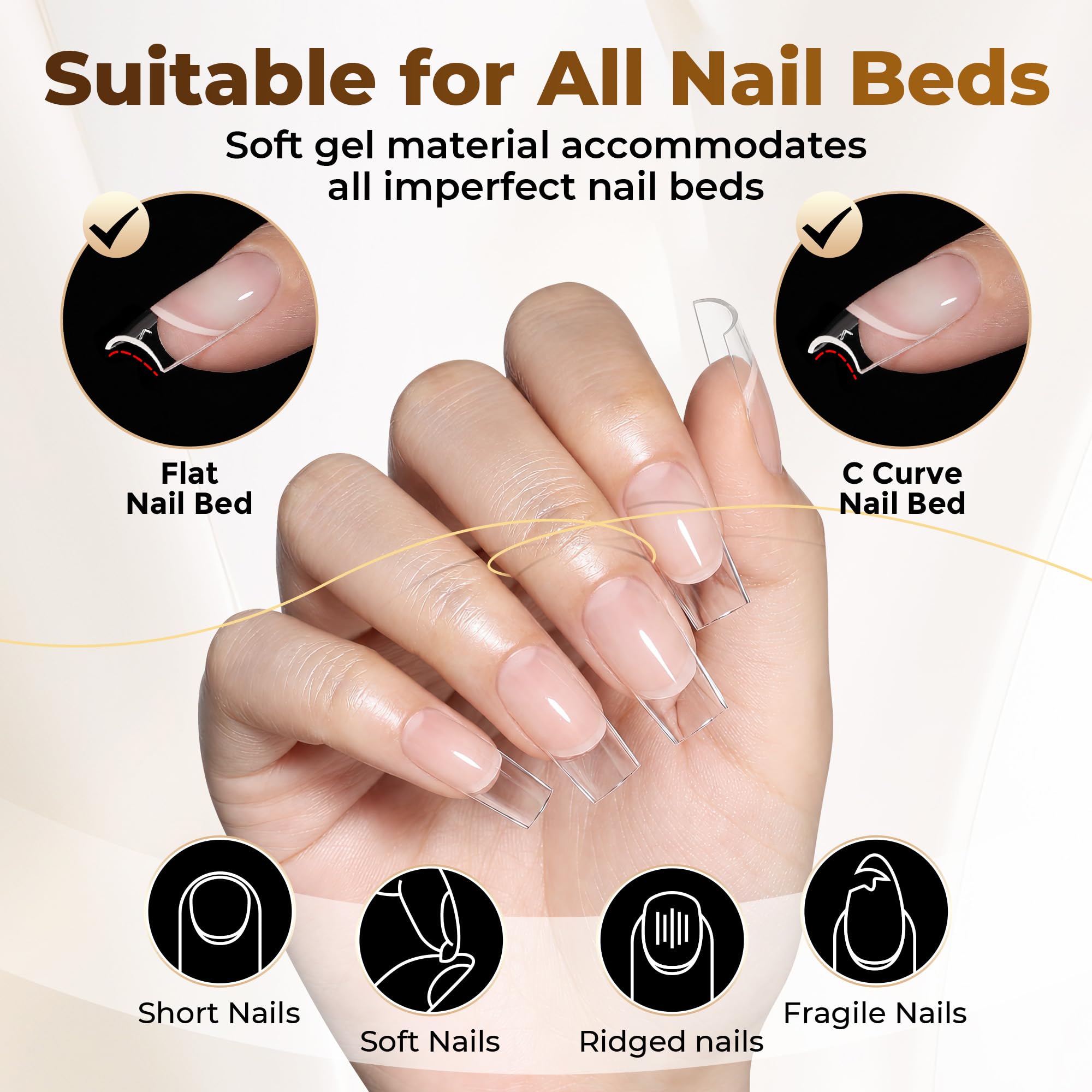 UNA GELLA tips worn on hand with French manicure for salon-quality look