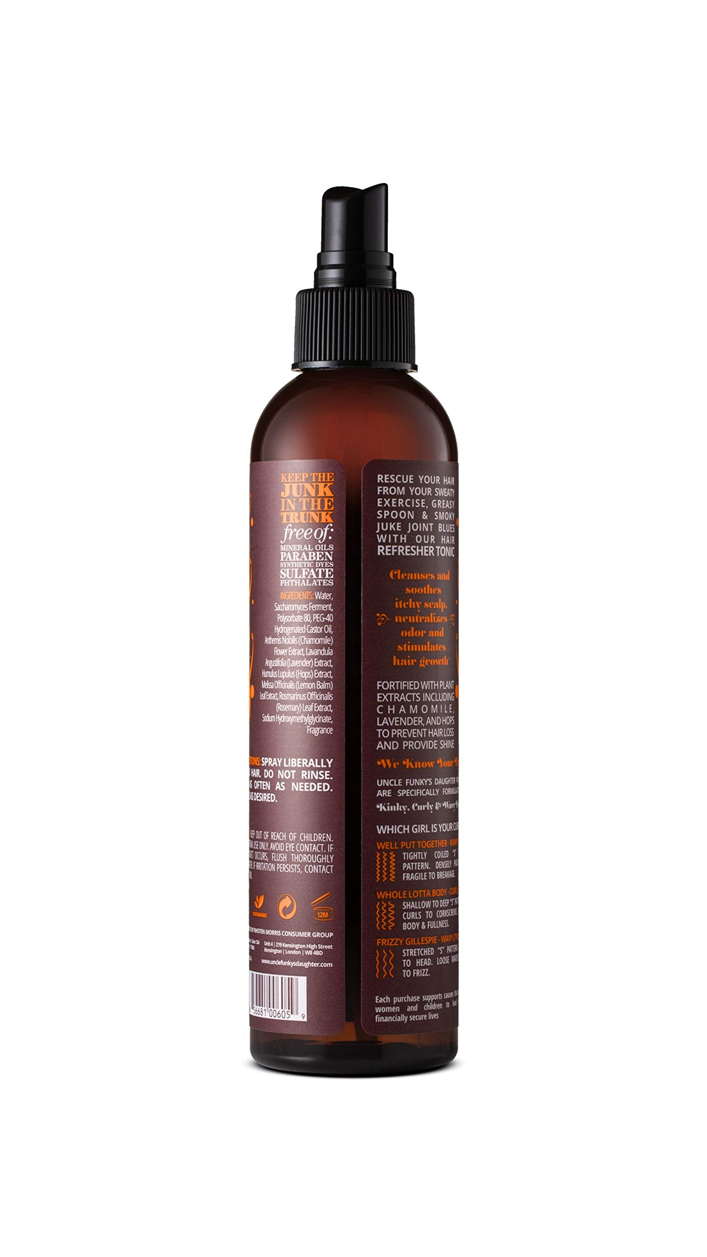 Uncle Funky's Daughter bottle on bathroom shelf suggesting daily convenience