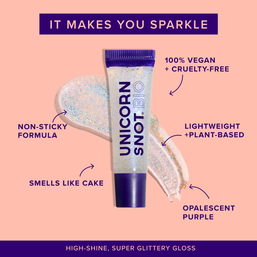 UNICORN SNOT applied on lips demonstrating glossy holographic shine for bold looks