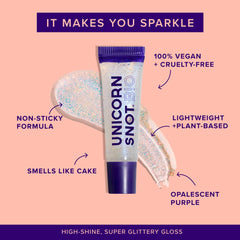 UNICORN SNOT applied on lips demonstrating glossy holographic shine for bold looks