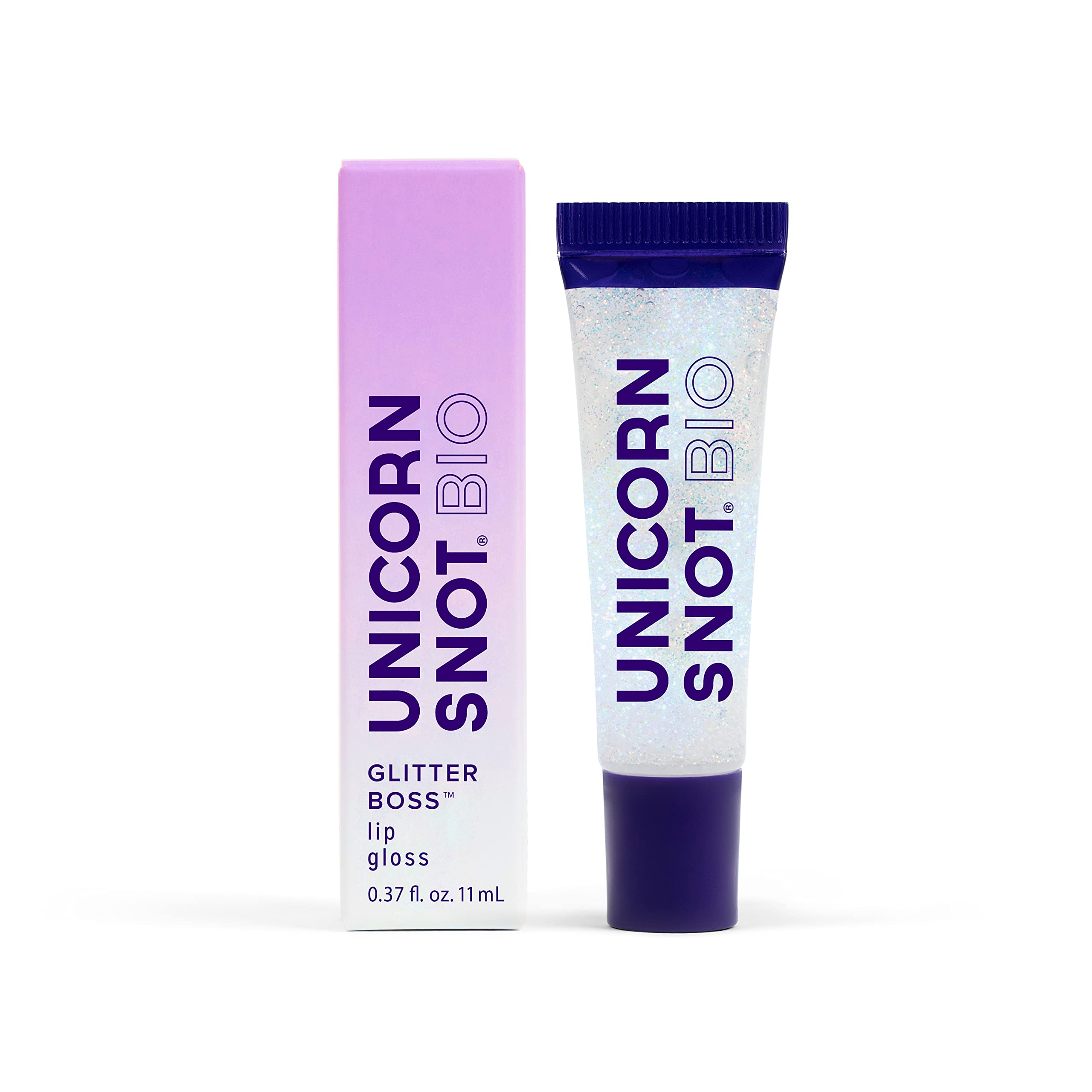 UNICORN SNOT clear Cosmos tube front showing compact travel-friendly design and shine