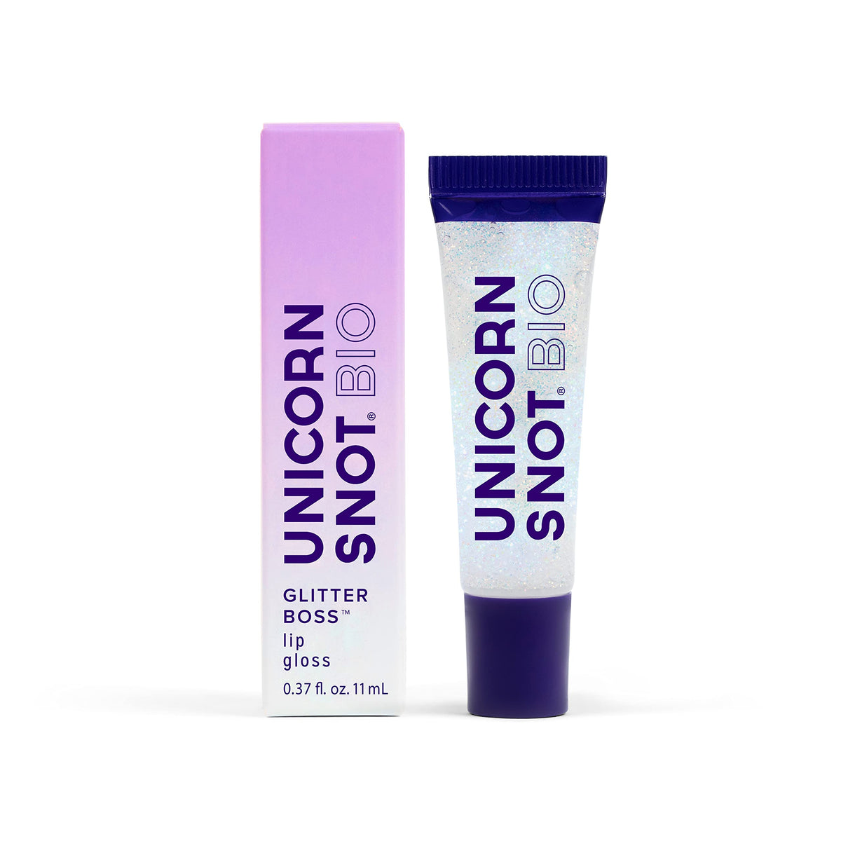 UNICORN SNOT clear Cosmos tube front showing compact travel-friendly design and shine