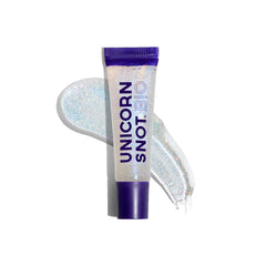 UNICORN SNOT lip gloss in festival setting showing bright reflective sparkle and vibe