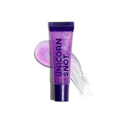 UNICORN SNOT gloss in festival setting showing vibrant sparkle and long-lasting party-ready shine