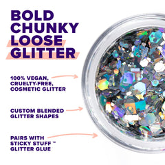UNICORN SNOT Lunar close-up texture highlighting large reflective flakes and intense sparkle
