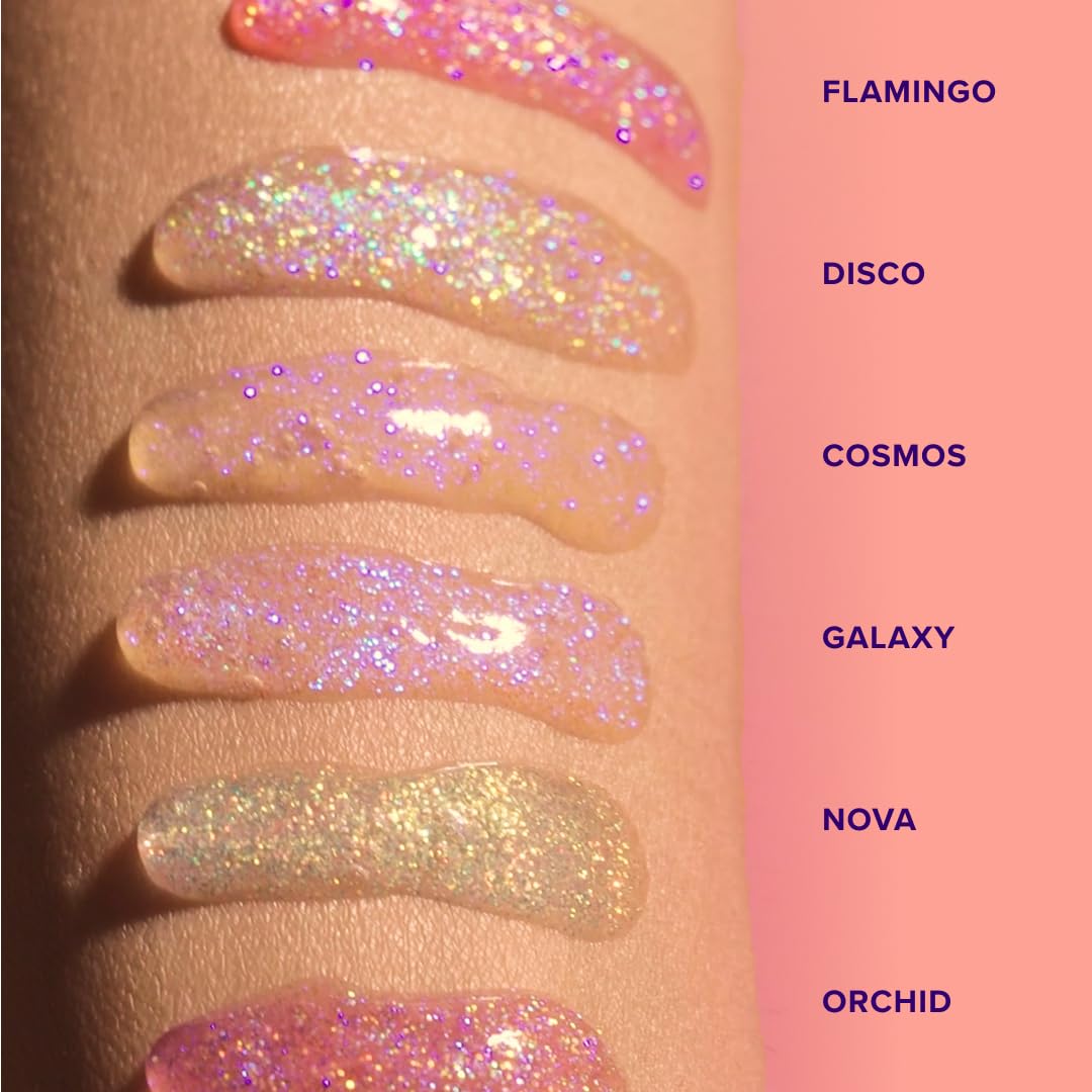 UNICORN SNOT texture swipe on arm showing holographic glitter and glossy finish benefit