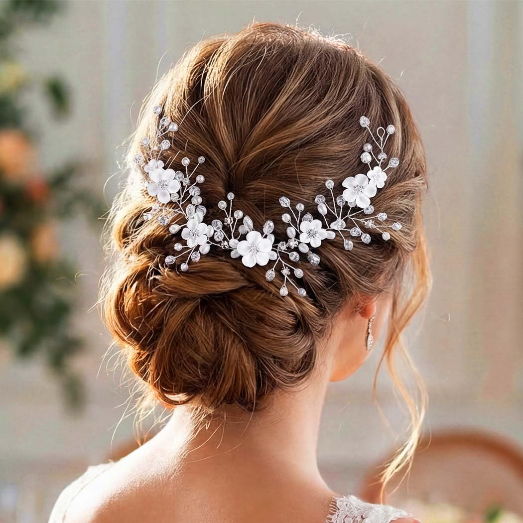 Unicra hair vine worn in an elegant bridal updo adding subtle sparkle