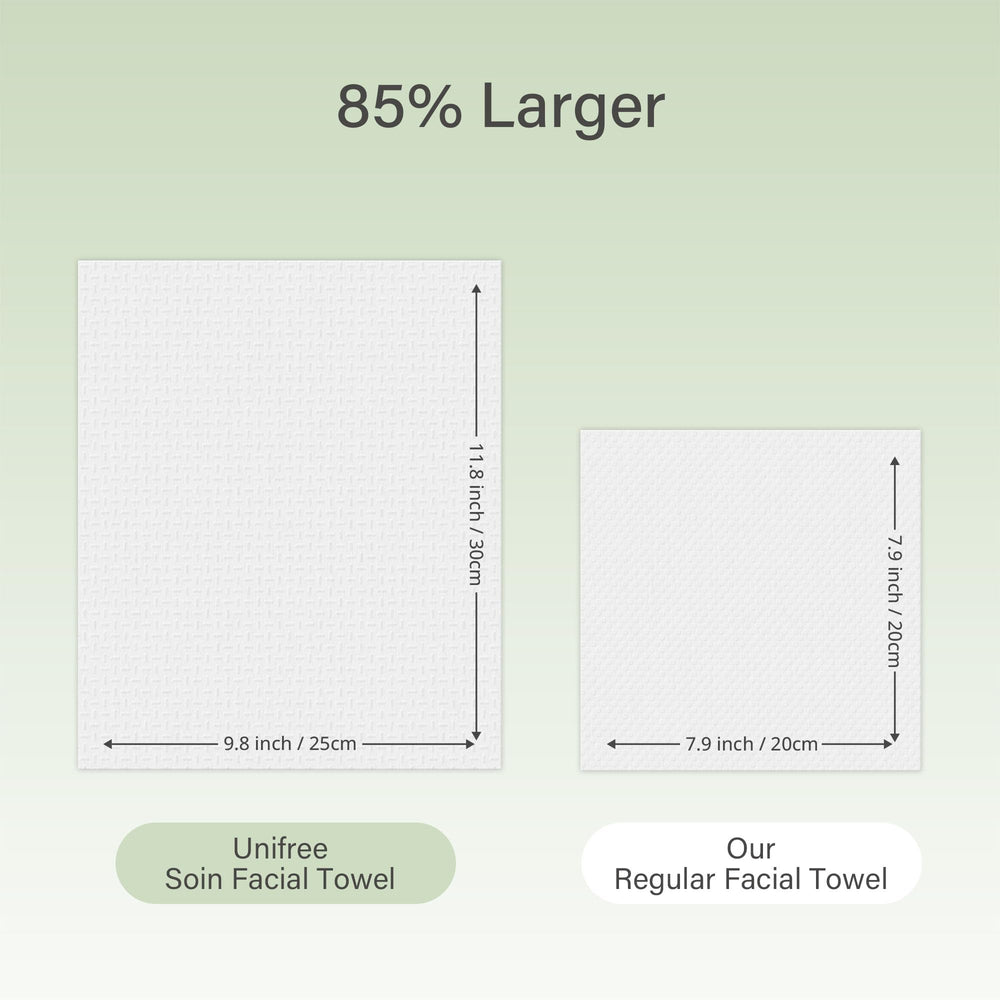 UNIFREE unfolded towel flat lay displaying extra-large size for full-face cleaning