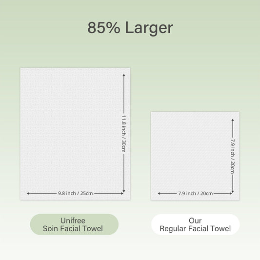 UNIFREE unfolded towel flat lay displaying extra-large size for full-face cleaning