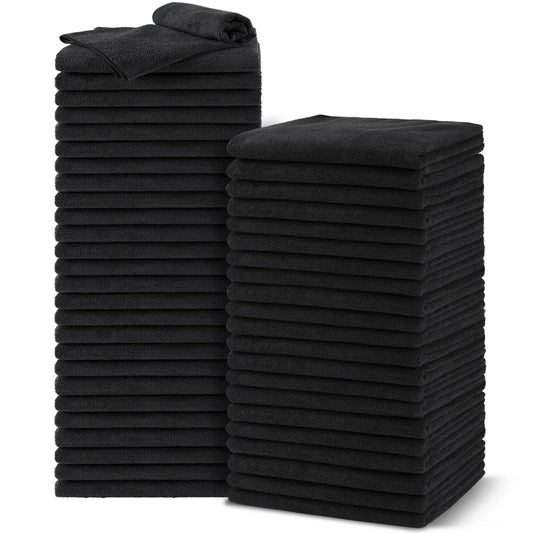 UNIMADE front pack view showing 48 black towels and professional bulk supply benefit