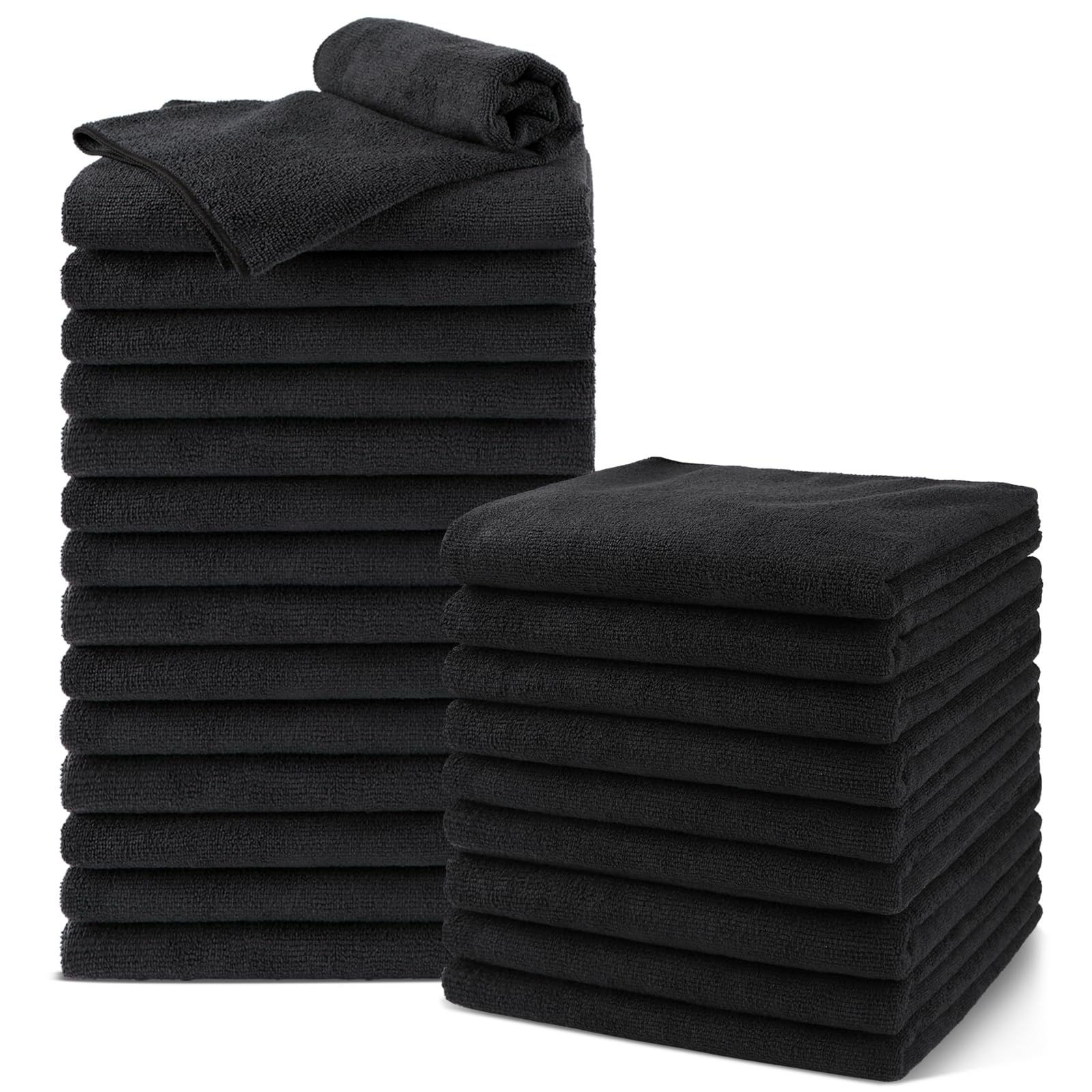 UNIMADE front pack view showing two black salon towels and packaging benefits