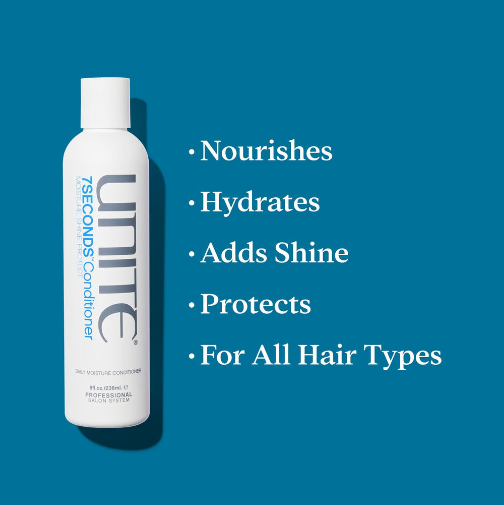 UNITE dispensing conditioner from pump demonstrating easy application and controlled amount