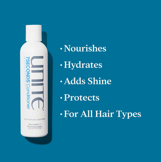 UNITE dispensing conditioner from pump demonstrating easy application and controlled amount