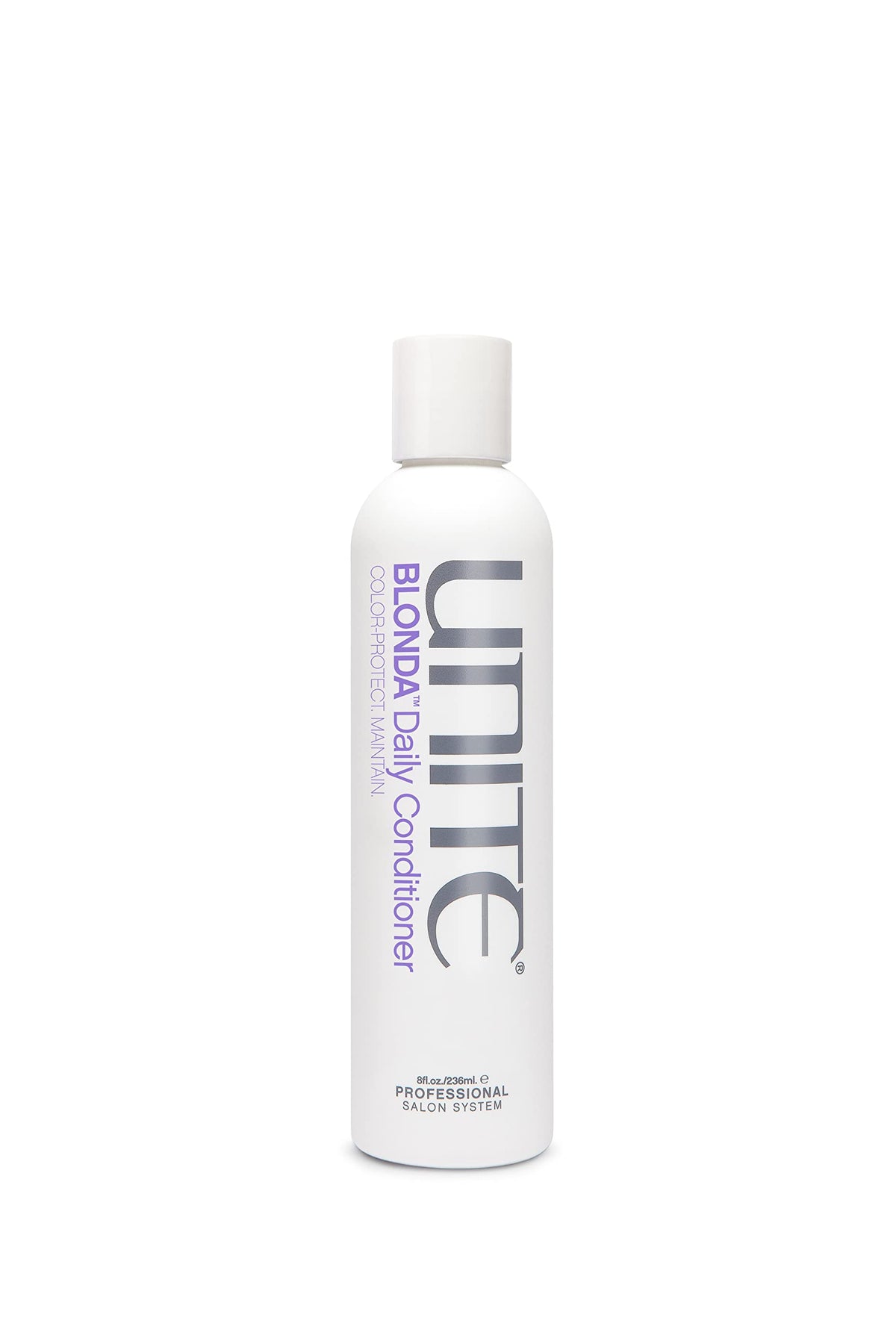 UNITE BLONDA front bottle showing purple conditioner and label benefit