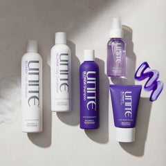 UNITE BLONDA label close-up highlighting ingredients and color-safe benefit