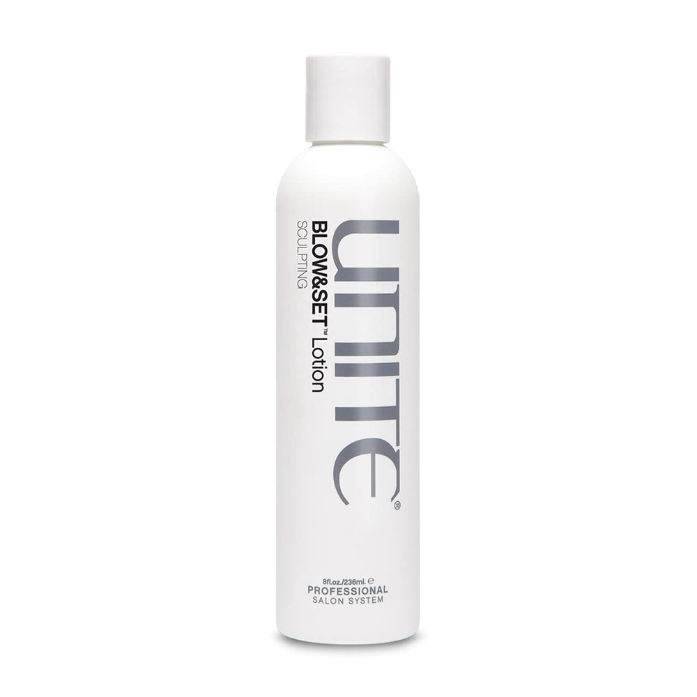 UNITE BLOW&SET front bottle showing product and clean design with styling benefits