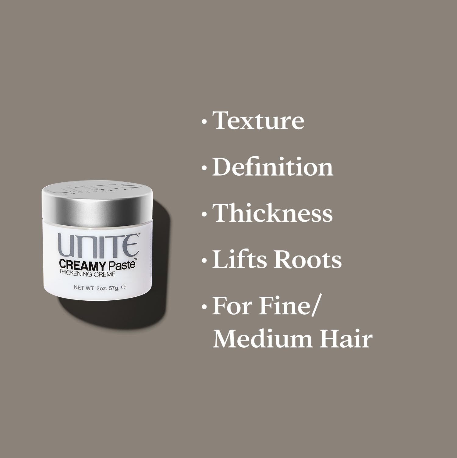 UNITE creamy paste applied in hair during styling showing added texture and piecey separation