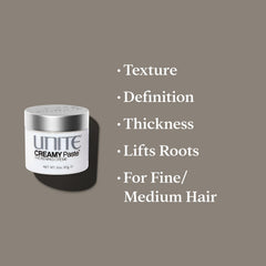 UNITE creamy paste applied in hair during styling showing added texture and piecey separation