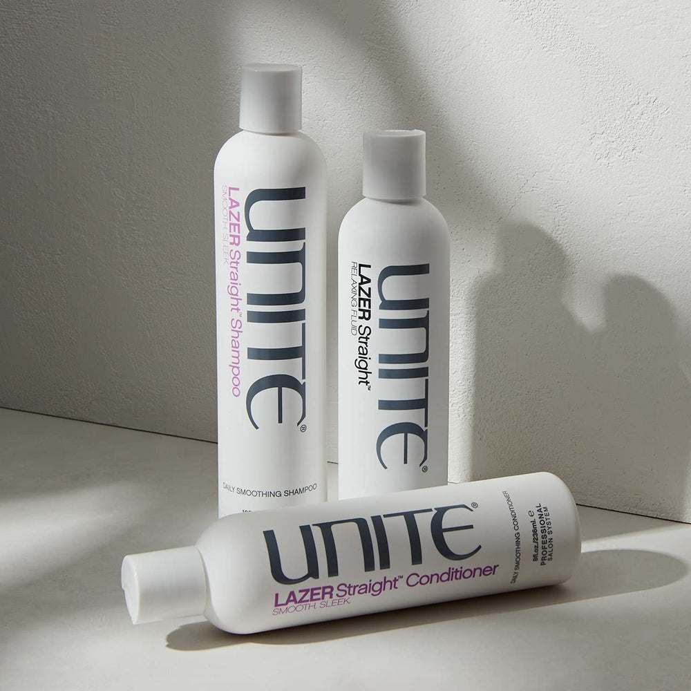 UNITE LAZER used during blowout on model, demonstrating frizz control and shine