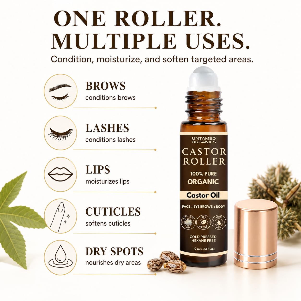 Untamed Organics castor oil texture drop highlighting rich, nourishing consistency