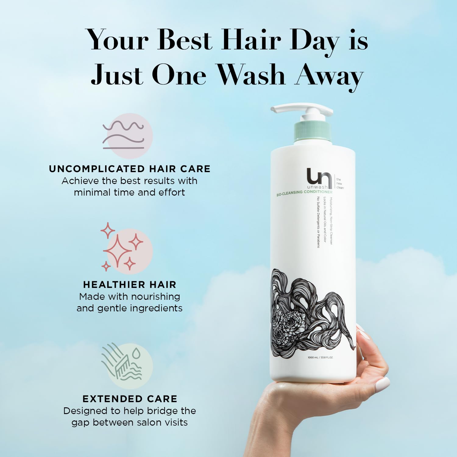 unwash applied to curly hair demonstrating improved manageability and moisture