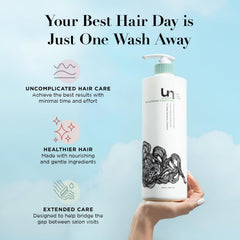 unwash applied to curly hair demonstrating improved manageability and moisture