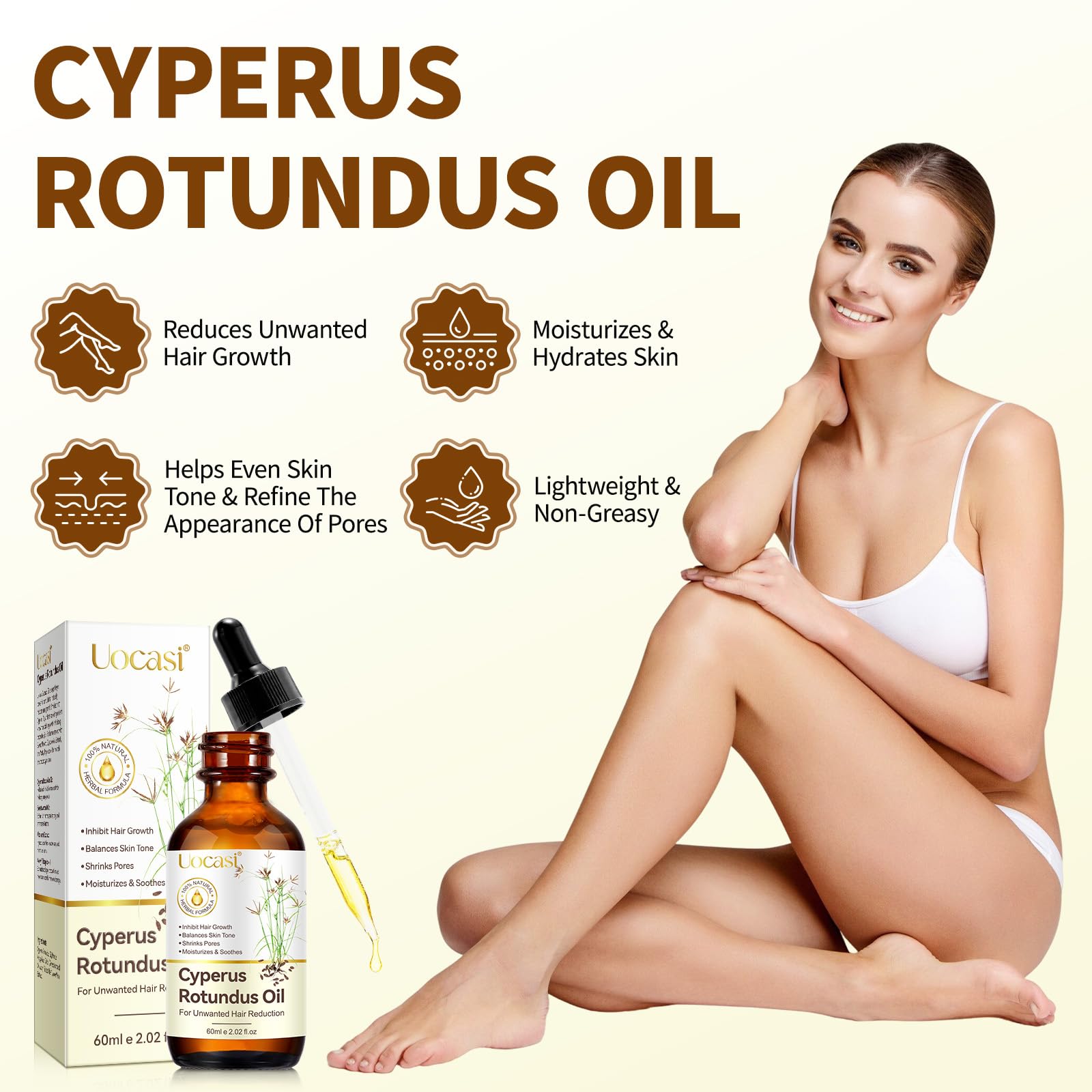 Uocasi applied on arm demonstrating soothing post-hair removal comfort benefit