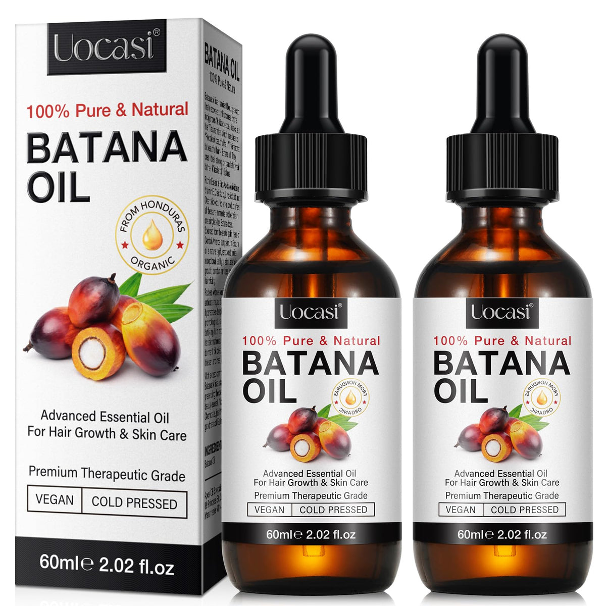 Uocasi bottle front view showing brand and pure Batana oil benefits