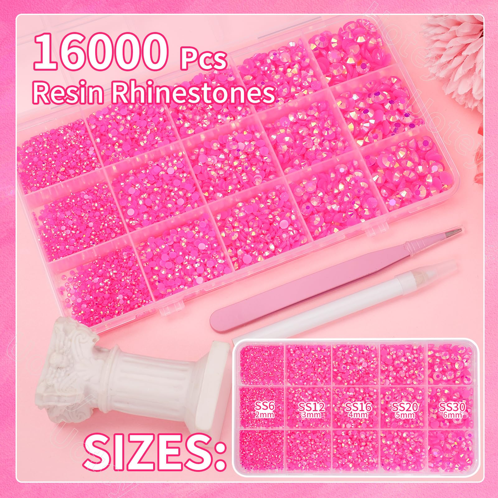 Uotey close-up of hot pink rhinestone facets highlighting vivid iridescent sparkle