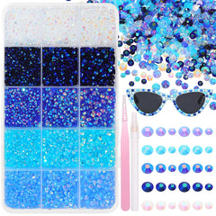 Uotey front box display showing organized 15-grid rhinestone kit for easy access