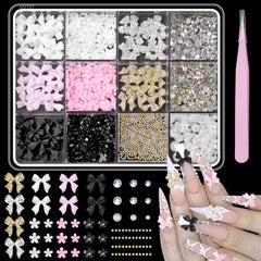 Uotey front packaging grid with assorted nail charms showing variety and convenience